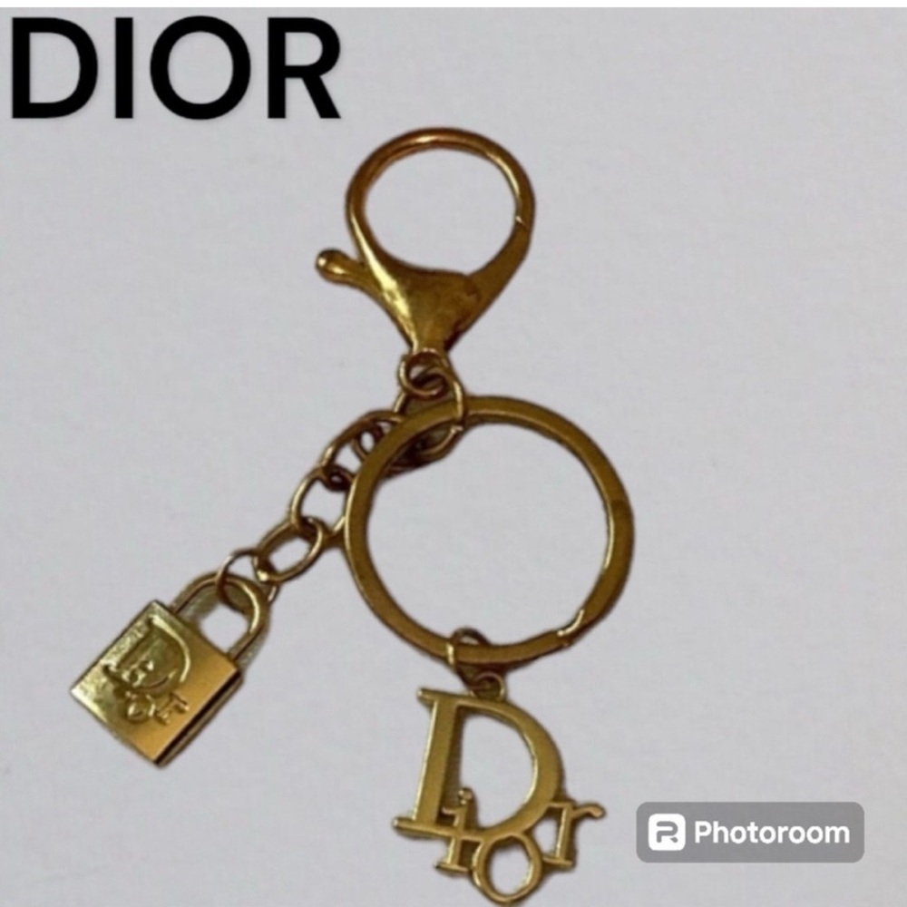 DIOR LOGO LOCK Keychain Bag Charm Gold Tone Metal